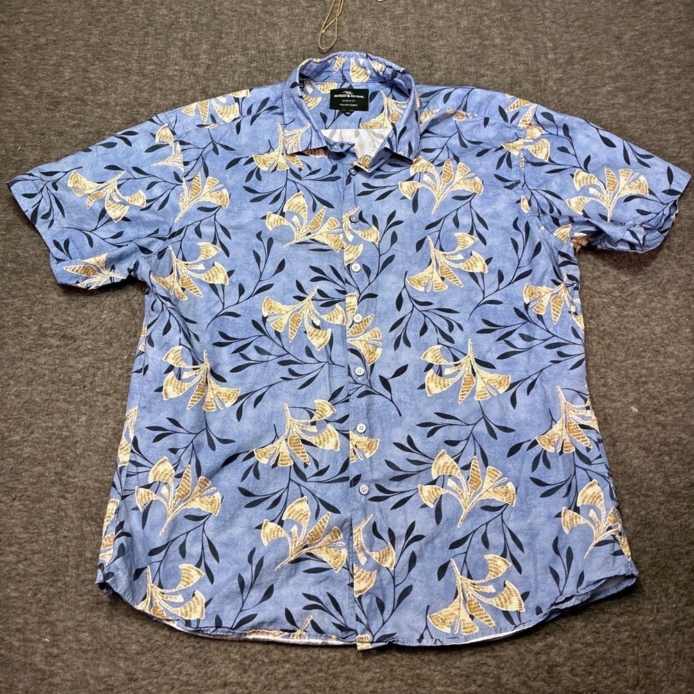 Tommy Bahama Button Up Mens XL Blue Floral Ginkgo Leaf Casual Shirt
